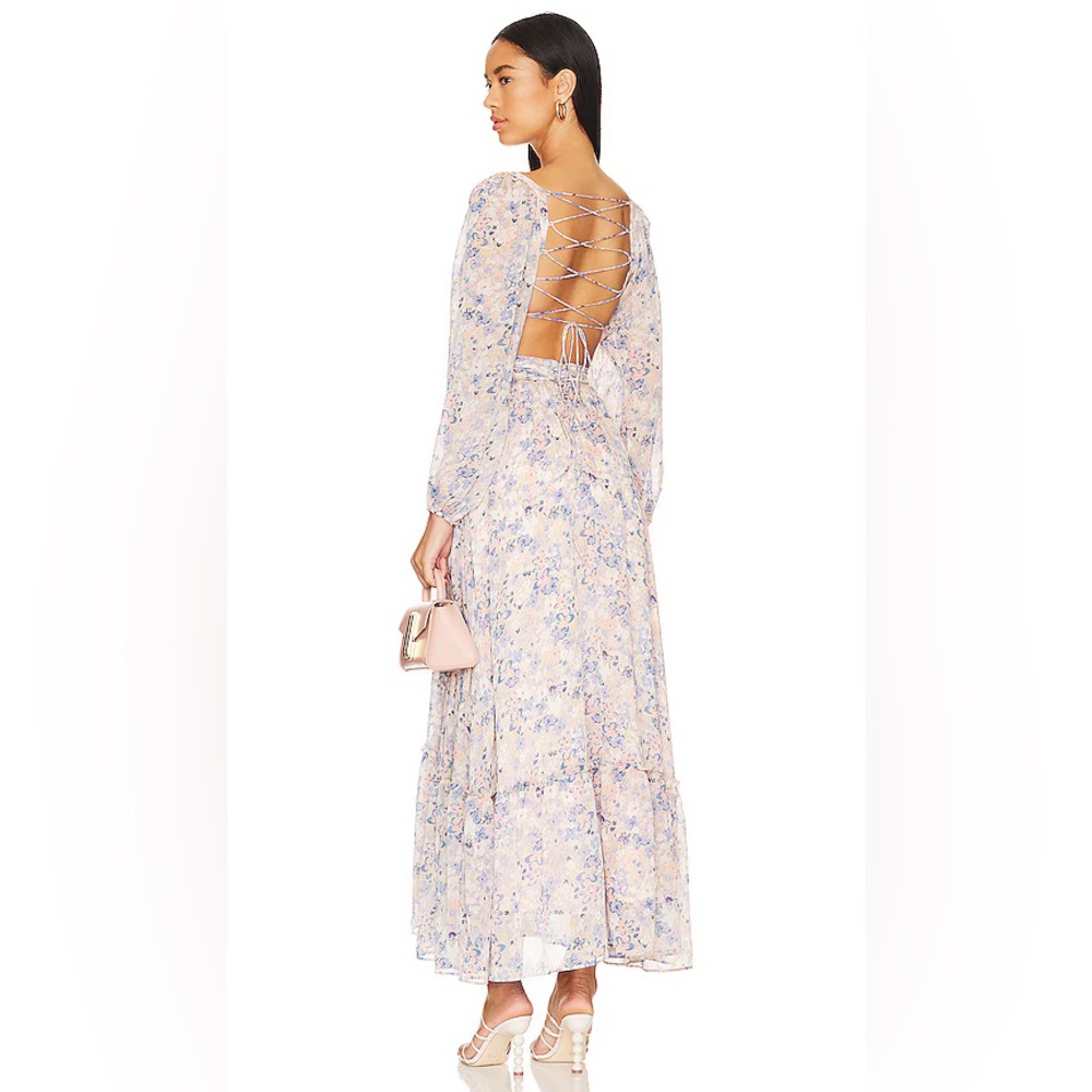 New ASTR Kammy Floral Lace Up Long Sleeve Maxi Dress - Picture 4 of 7